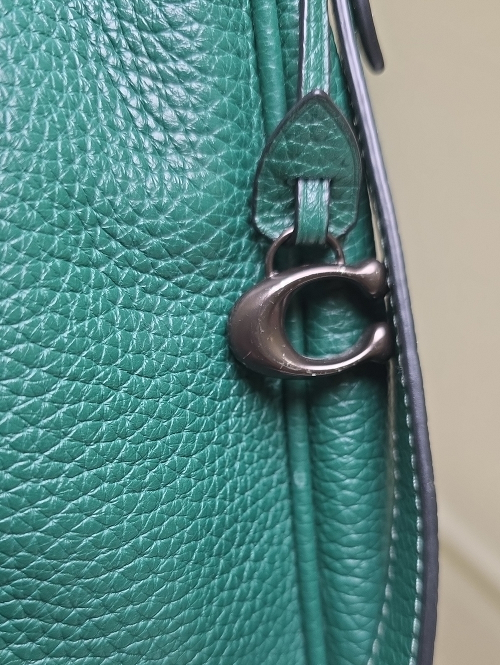 Coach CC435 Cary Soft Pebble Leather Large Shoulder Bag Dark Pine Hobo EUC - Picture 6 of 17